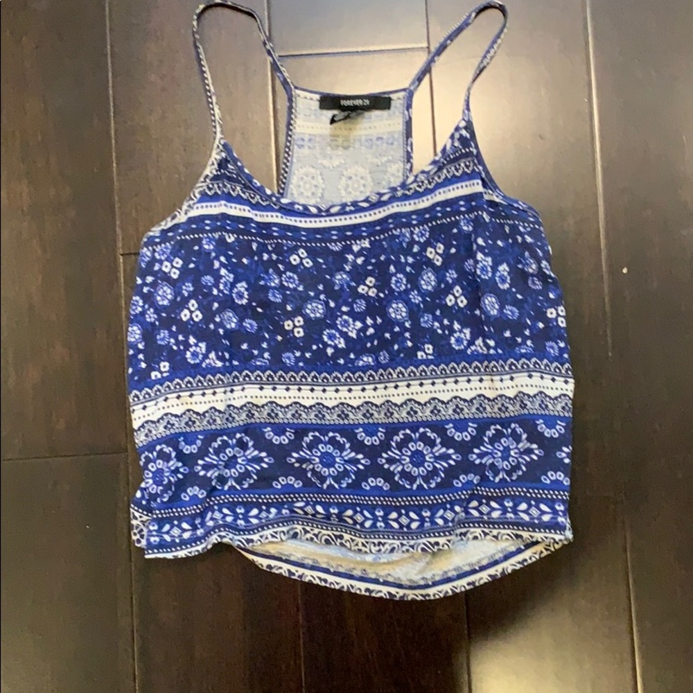 blue and white top
